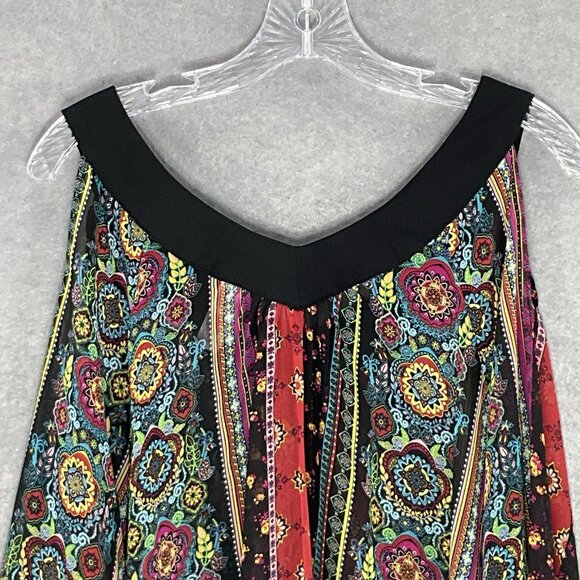 No Boundaries Top XL Floral Colorful Bold Open Shoulder Embroidery V-Neck Aztec - Picture 7 of 15